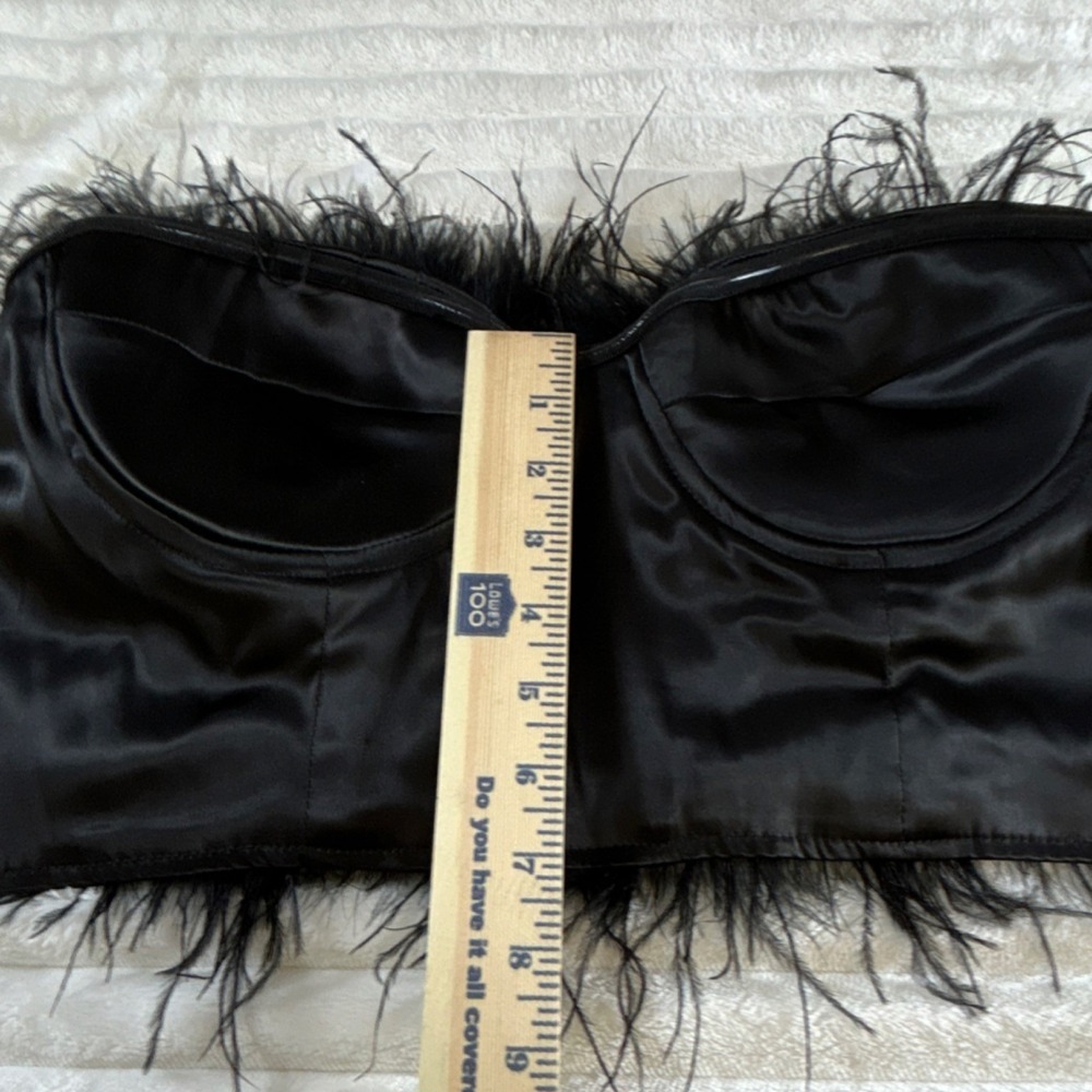 NovaLuxe Black Feather Strapless Bustier Corset Top Size L - Picture 10 of 16